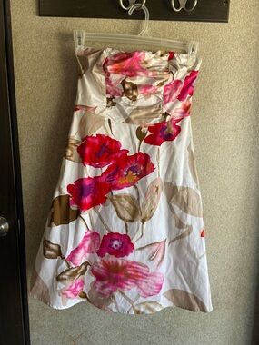 Strapless floral dress medium cotton elegant brunch tea graduation derby dress